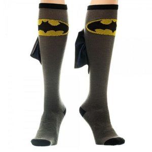 Women's Batman DC Comics Licensed Logo Grey/Black Knee‎ High Shiny Cape Socks